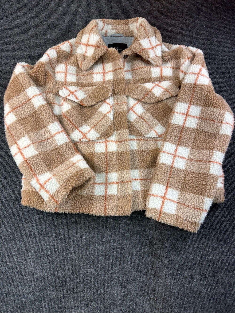 Womens plush 7 for all Mandkind Sherpa Plaid Jacket - Tan & Cream